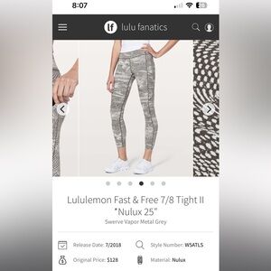 COPY - Lululemon Fast & Free 7/8 Tight nulux size 6